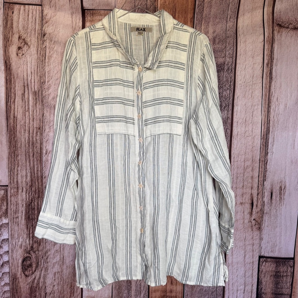 Flax Cream and Blue Striped Linen Tunic
